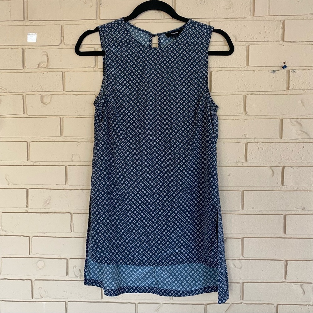 THEORY Womens Tunic Top Size Small 100% Silk Geometric Relaxed Career Minimalist